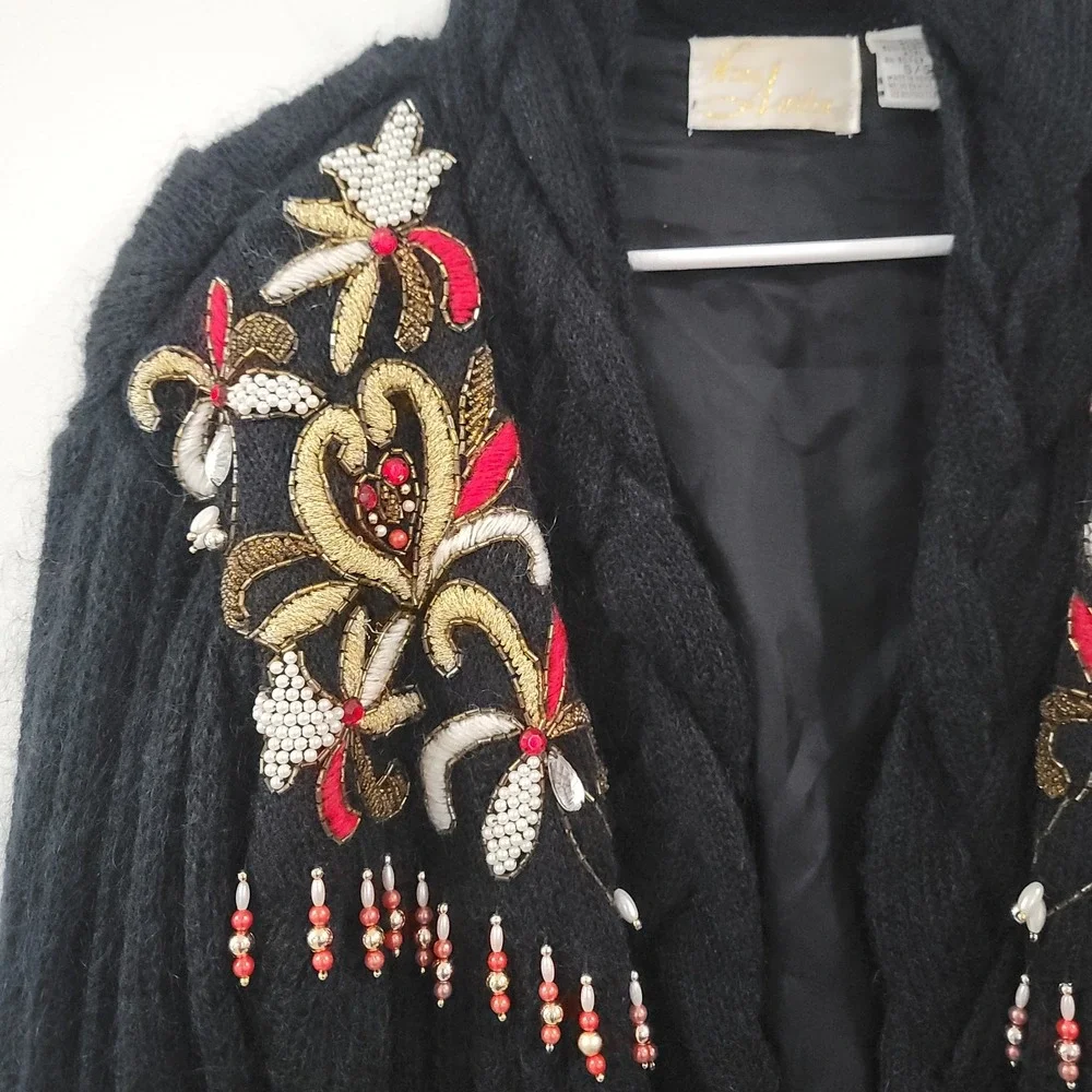 Nina Austin Womens Mohair Jacket Size Small Beaded Embroidered Indie‎ Maximalism